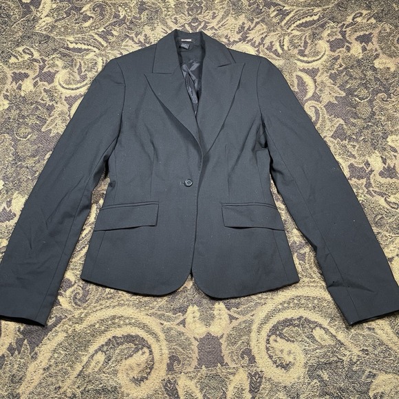 Express Women's Size 4 Black Wool Blend Single Breasted Blazer Jacket Lined - Picture 1 of 10
